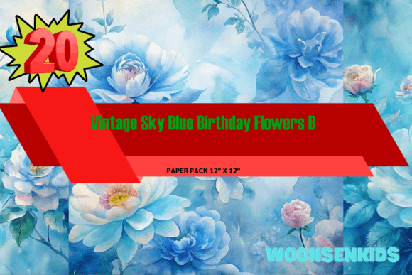 Download Best Vintage Sky Blue Birthday Flowers Background Watercolor Png Kdp Digital Paper - Blue Collection