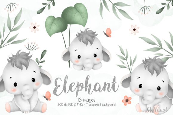Download Elephant and Tropical Leaves Clipart - Tropical Collection