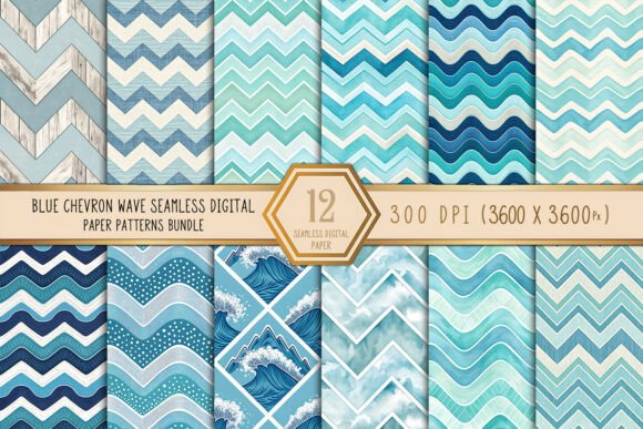 Download Blue Chevron Wave Seamless Pattern Bundl - Blue Collection