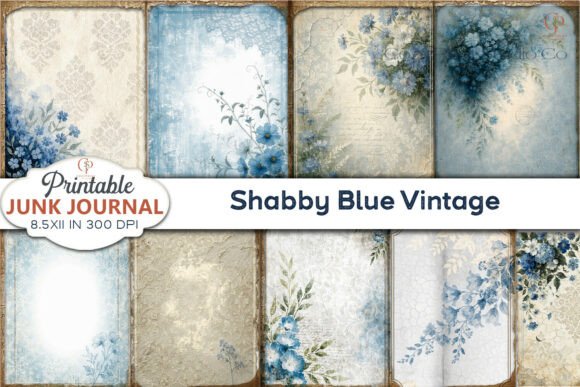 Download Shabby Blue Vintage Junk Journal Pages - Blue Collection