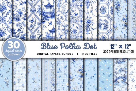Download Blue Polka Dot Digital Patterns Bundle - Blue Collection