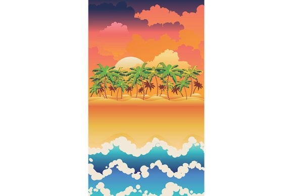 Download Sunrise Tropical Island with Palms - Tropical Collection