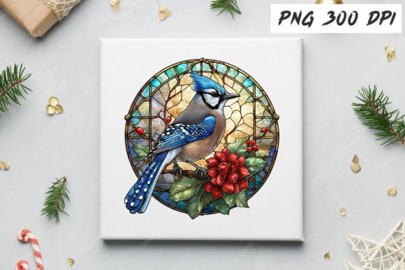 Download Blue Jay Christmas Stained Glass - Blue Collection