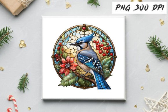 Download Blue Jay Christmas Stained Glass Clipart - Blue Collection