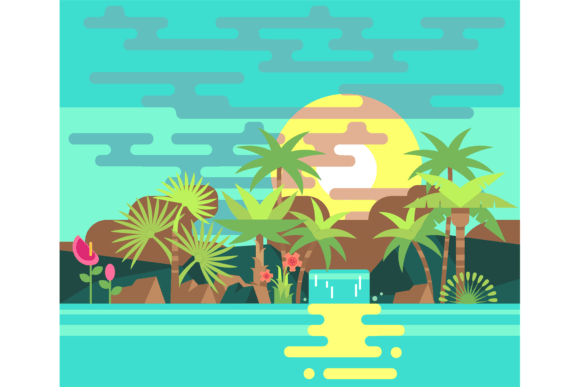 Download Stylized Tropical Landscape with Palms a - Tropical Collection