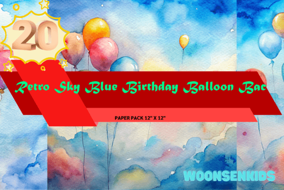 Download Beautiful Retro Sky Blue Birthday Balloon Background Watercolor Png Kdp Digital Paper - Blue Collection