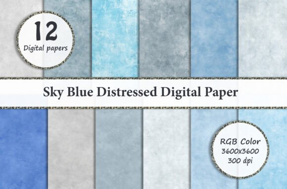 Download Sky Blue Distressed Digital Paper - Blue Collection