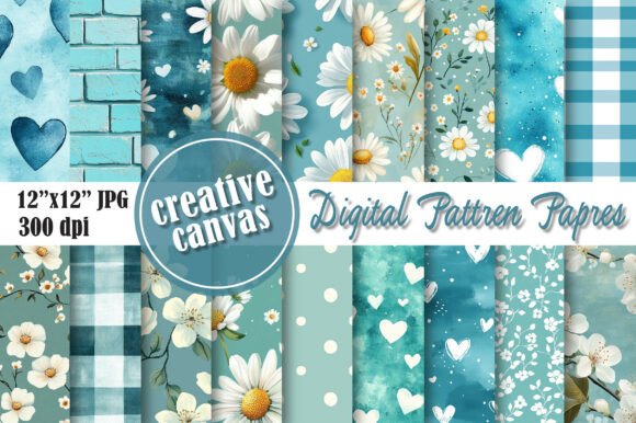 Download Blue Floral Digital Paper Bundle - Blue Collection