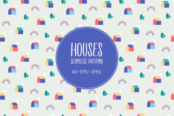 Download Seamless Simple Pattern with Tiny Houses - Simple Collection
