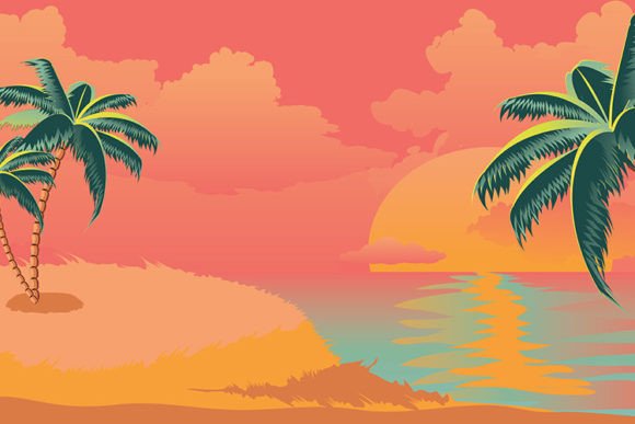 Download Sunrise Tropical Island with Palms - Tropical Collection