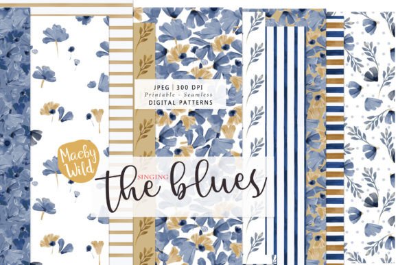 Download Singing the Blues Watercolor Patterns - Blue Collection