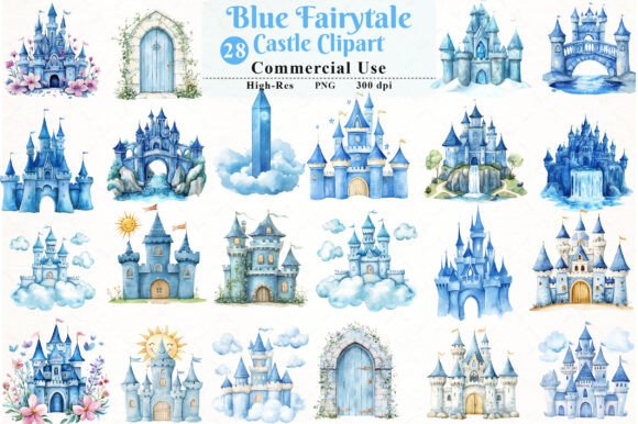 Download Blue Fairytale Castle Clipart - Blue Collection