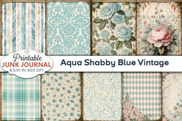 Download Aqua Shabby Blue Vintage Junk Journal - Blue Collection
