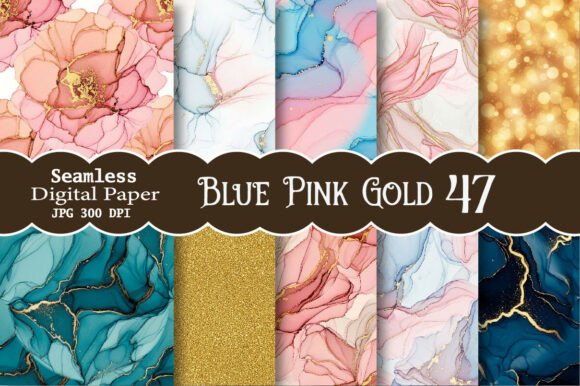 Download Blue Pink Gold Digital Paper - Blue Collection