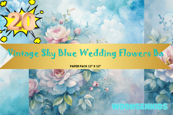 Download Beautiful Vintage Sky Blue Wedding Flowers Background Watercolor Png Kdp Digital Paper - Blue Collection