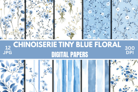 Download Chinoiserie Blue Floral Digital Paper - Blue Collection