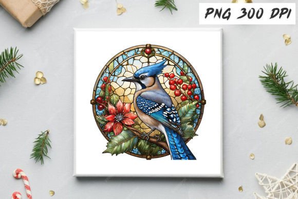 Download Blue Jay Christmas Stained Glass Clipart - Blue Collection
