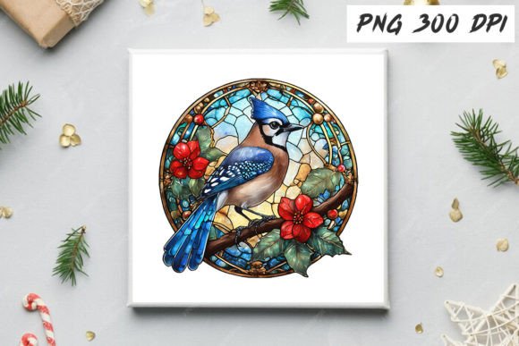 Download Blue Jay Christmas Stained Glass Clipart - Blue Collection
