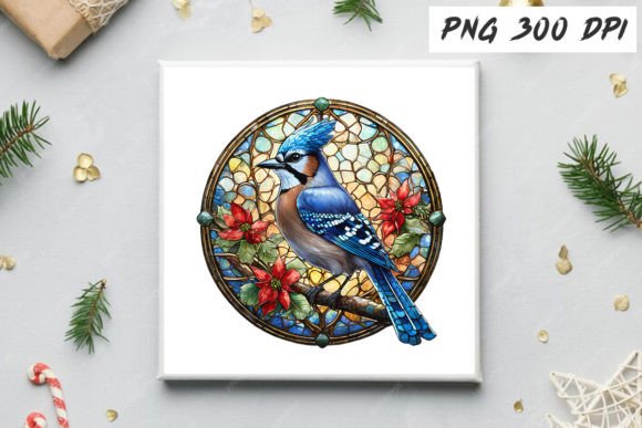 Download Blue Jay Christmas Stained Glass Clipart - Blue Collection