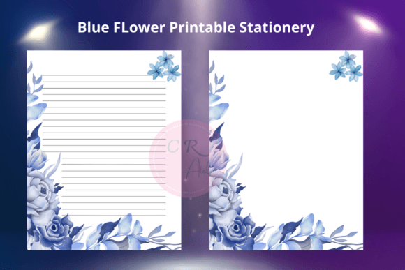 Download Blue Flower Border Printable Stationery - Blue Collection
