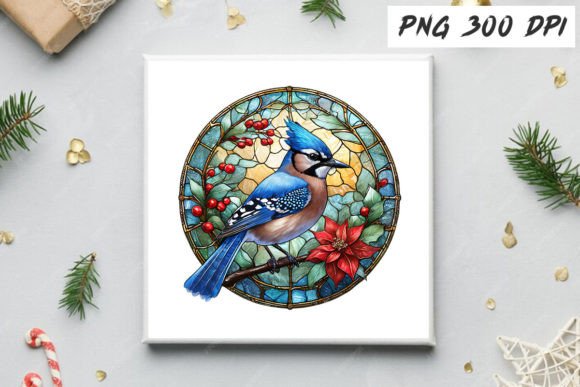 Download Blue Jay Christmas Stained Glass - Blue Collection
